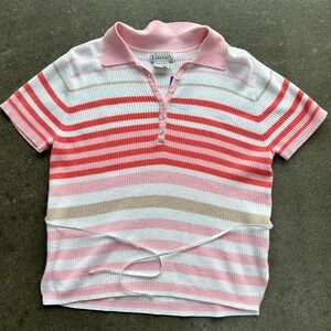 Vintage basic editions striped ribbed preppy women's small collared polo shirt
